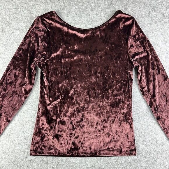 Levis Bodega Top Women L Brown Velvet Velour Slim Effortless Y2K Long Sleeve NEW - Picture 6 of 16